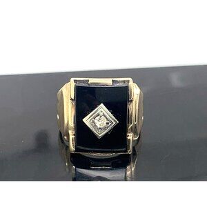 Statement Ring 10k Yellow Gold Diamond Onyx Cocktail Estate Jewelry Size 7.75